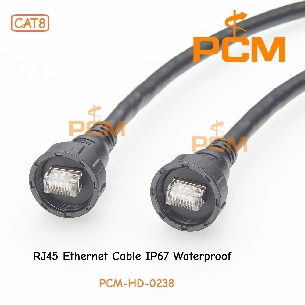 IP67 Waterproof RJ45 CAT8 LAN Cable 40Gbps Ethernet Network Cable for Control Cabinet Compatible with Cat7 Cat6A Cat6