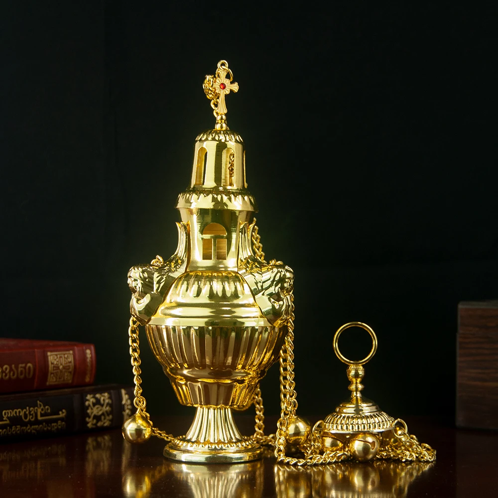 Hot Sale Hanging Orthodox Censer Gold Silver Plated Incense Burner with Bells Church Religious Incense Pot Worship Decor Gift view 5