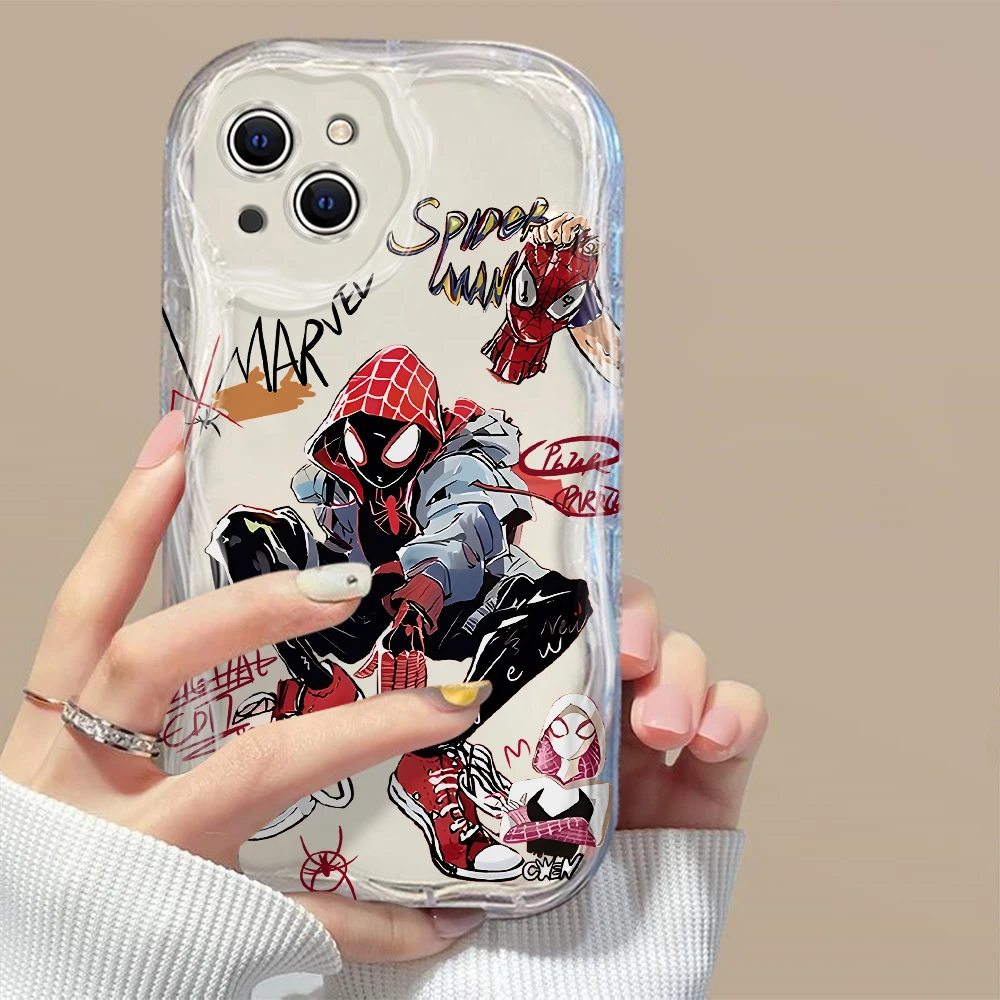 Graffiti Fashion Marvel Spiderman 3D Wave Case For iPhone 15 14 13 12 11 Pro Max Mini X XR XSMAX 8 7 6S Plus Soft Silicone Cover