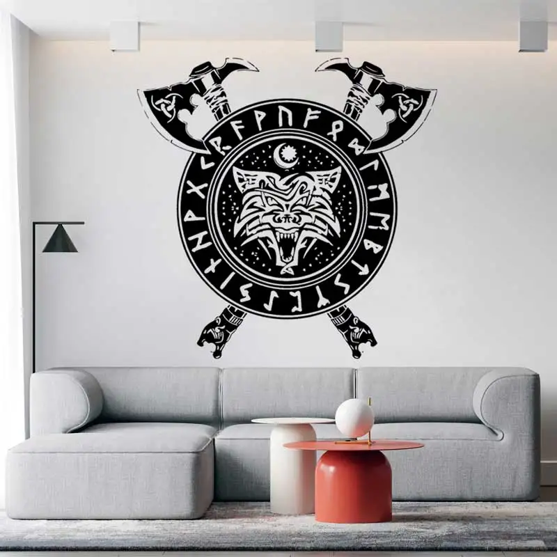 Fenrir Wolf Animal Art Viking Warrior Weapon Rune Armor Shield Norse Mythology Home Living Room Clear Decor Vinyl Decal Gift 20