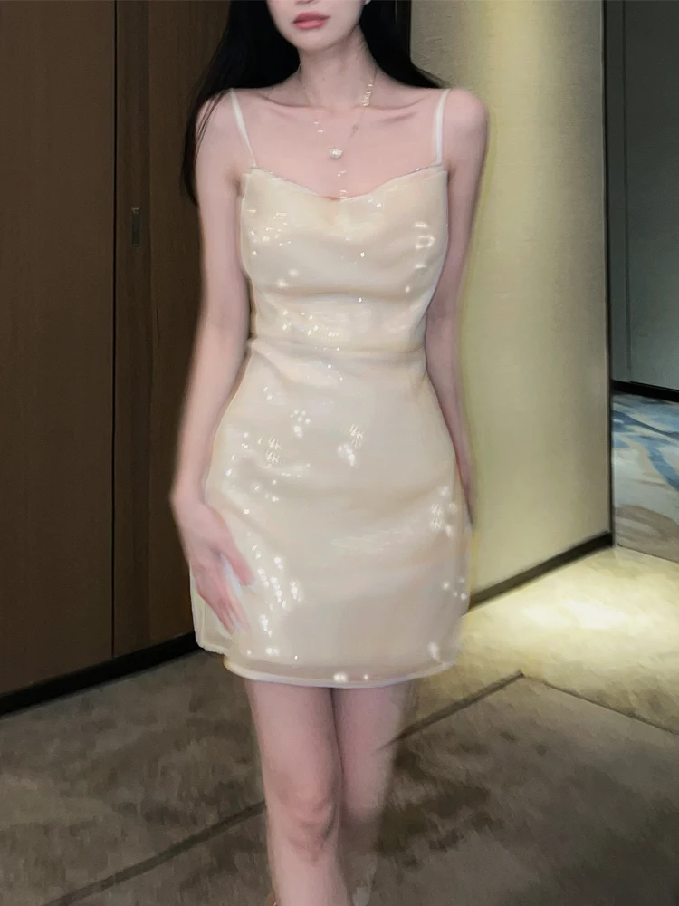 

iny Sequin ort Dr Women's Sexy V-ne Slim-fit Strapl Gown High Waist A-line Skirt Commute Sle New 2025 Model