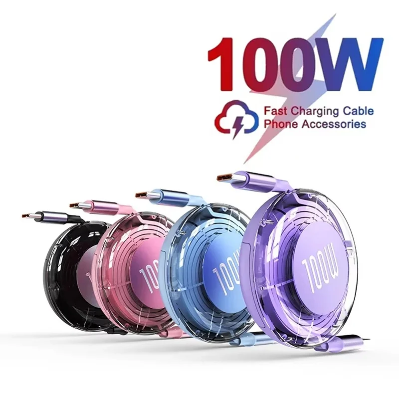 Retractable PD 100W Cable USB Type C to Type C Fast Charging Cable USB C to USB C Cable For iPhone 16 15 Huawei Tablet PC Laptop