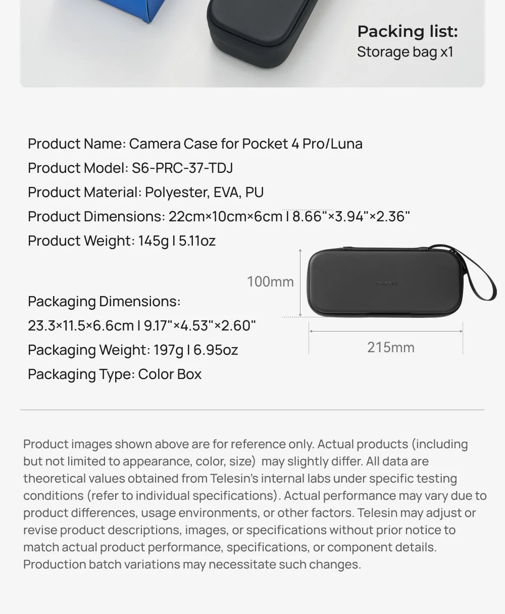 TELESIN Aufbewahrungsschutz Wasserdichte Tasche für DJI OSMO Pocket 4P Insta360 Luna Ultra Gimbal Kamera Tragetasche PU Kameratasche – Detail 12