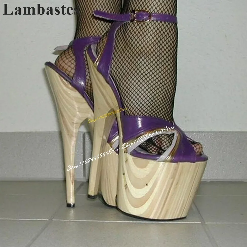 

Stylish Purple Wood Print Platform Sandals Stilettos High Heel Women Shoes Ankle Buckle Strap Open Toe 2025 Zapatos Para Mujere