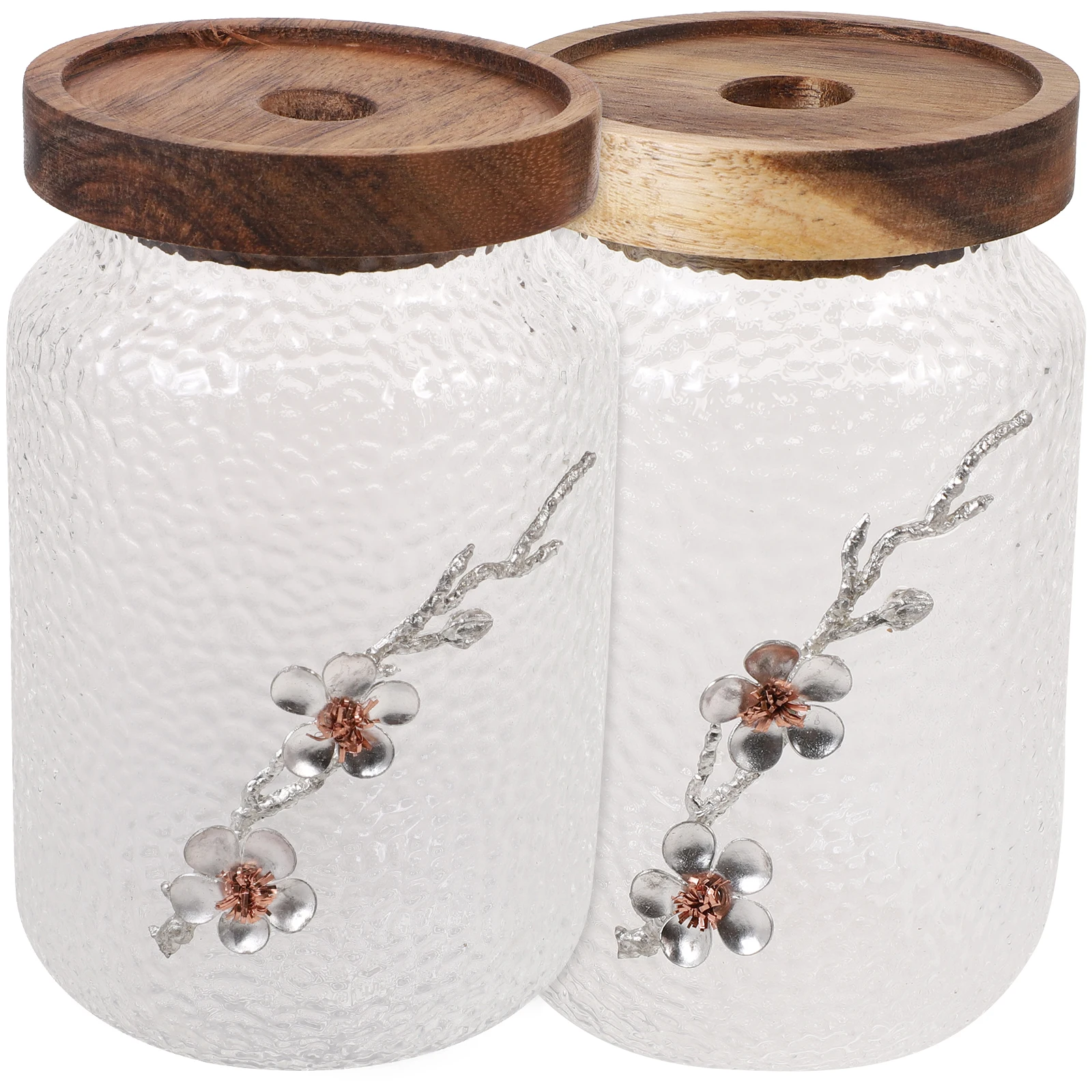 

2pcs Sealed Jars Glass Food Canisters Airtight Grain Storage Containers Cereal Tanks Wooden Lids Safe Packaging