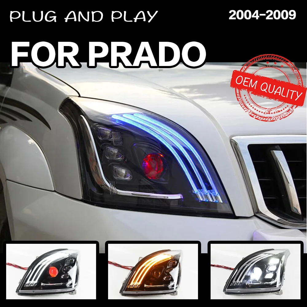 Headlight For Prado 2004-2009 LC120 Car автомобильные товары LED DRL Hella 5 Xenon Lens Hid H7 LC2700 Car Accessories