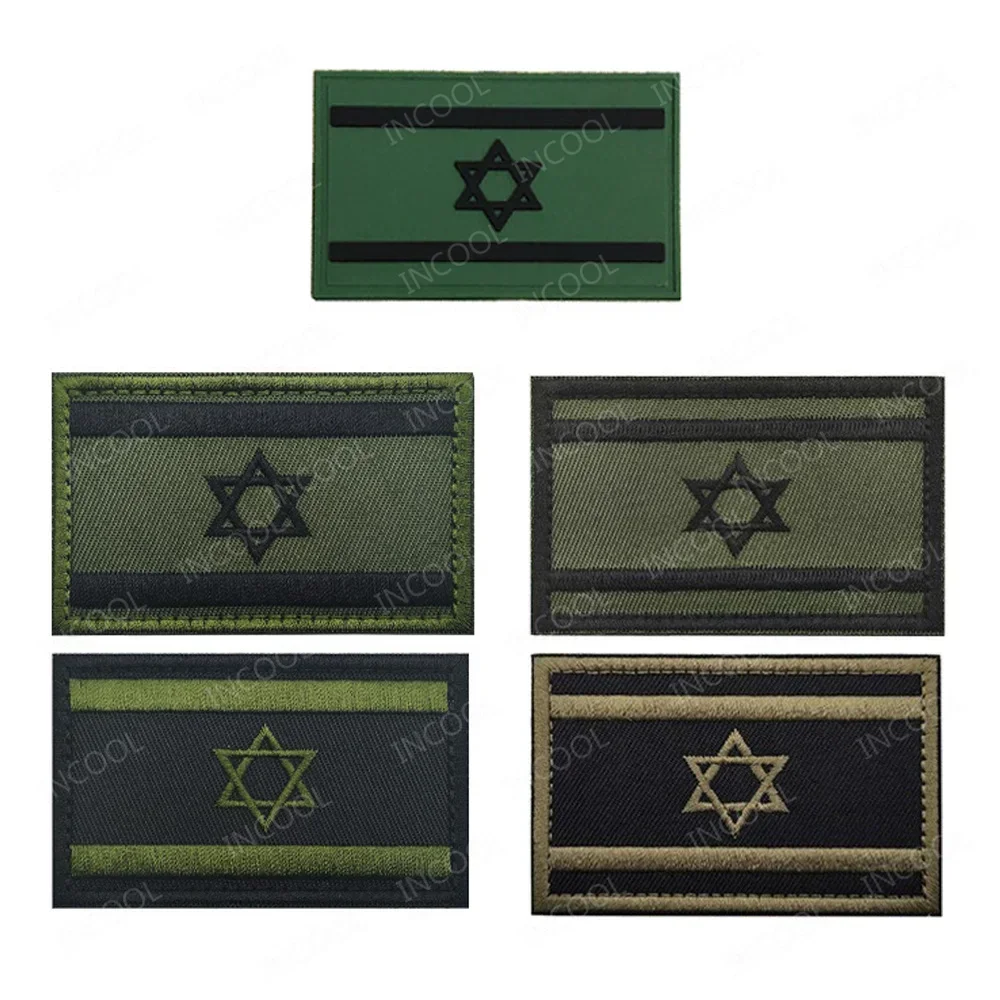 Army Green Reflective American Israel Flags Patch Armored Vehicle Embroidered Blood Types Appliques Tactical Decoration Badges