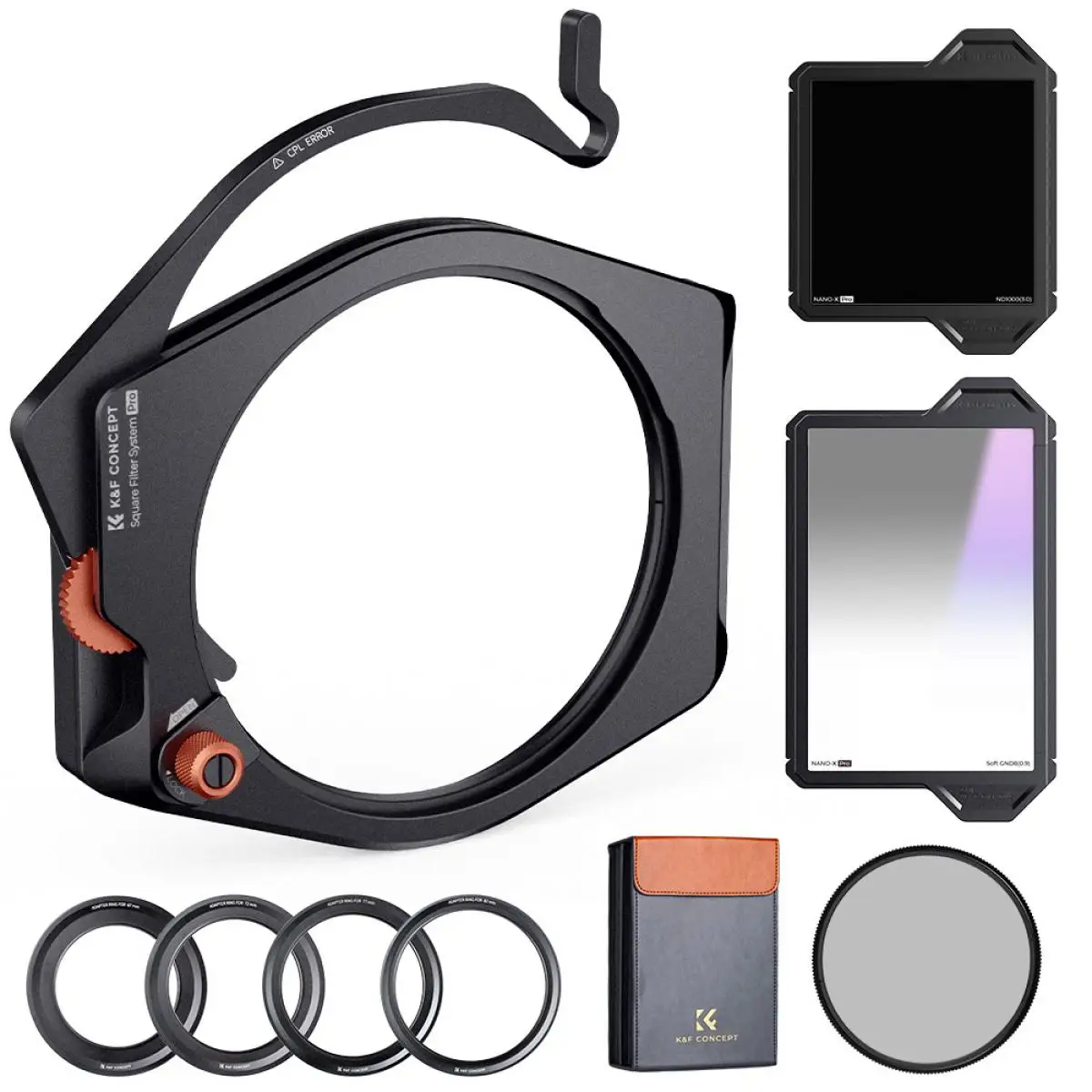 K&F Concept Square Filter Holder Kits 95mm CPL Filter Square Soft GND8 Square ND1000 Filter with 67mm-82mm Adapter Rings X Pro