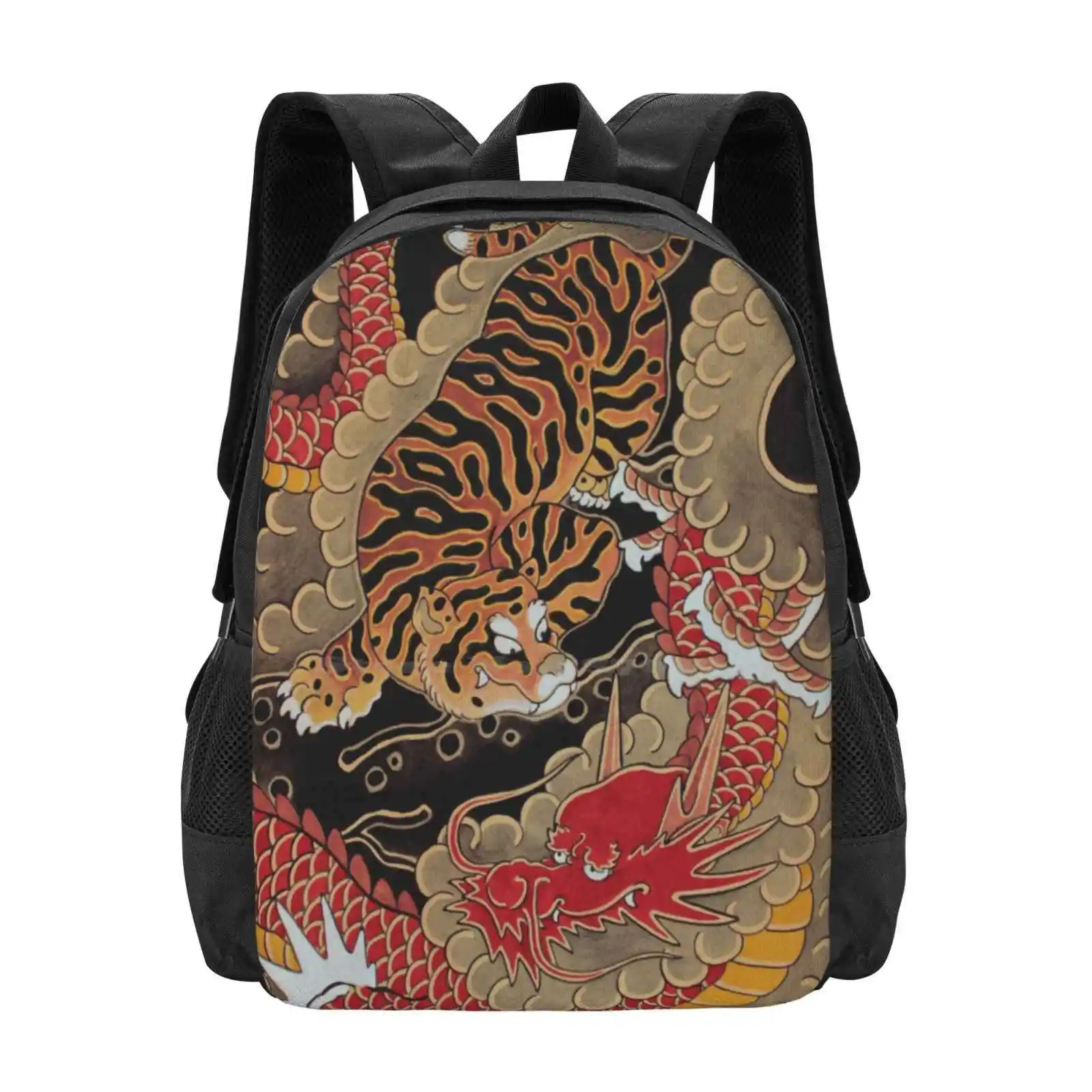 Traditional Japanese Irezumi Tiger And Dragon Hot Sale Schoolbag Backpack Fashion Bags Irezumi Horimono Ukiyo E Geisha Adetatu