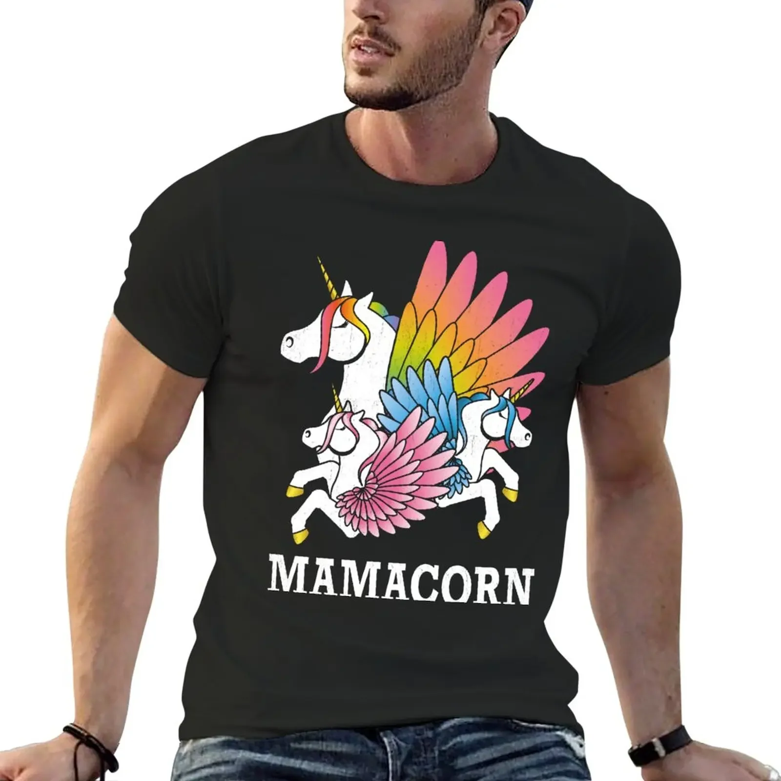 

Mamacorn - Unicorn Mum with twins boy and girl T-Shirt Short sleeve tee heavyweights vintage clothes mens t shirts pack