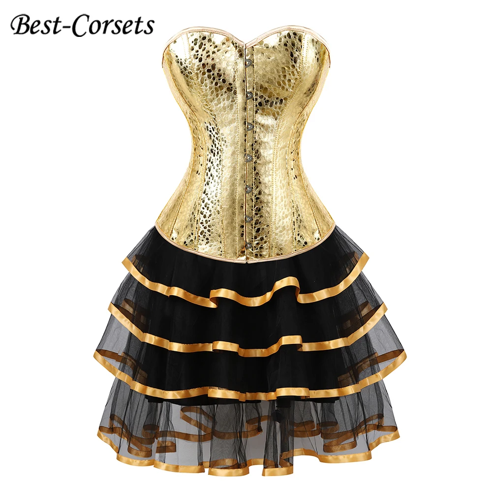 Corset Dress Silver Gold Corsets for Women Steampunk Gothic Corset Bustier with Zipper y2k Overbust Plus Size Corset Bustier Se