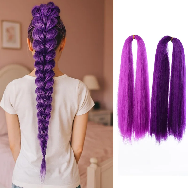 Purple Braided Heat-Resistant Synthetic Fiber Hair Extensions, Christmas and Halloween DIY Crochet Hair Extensions