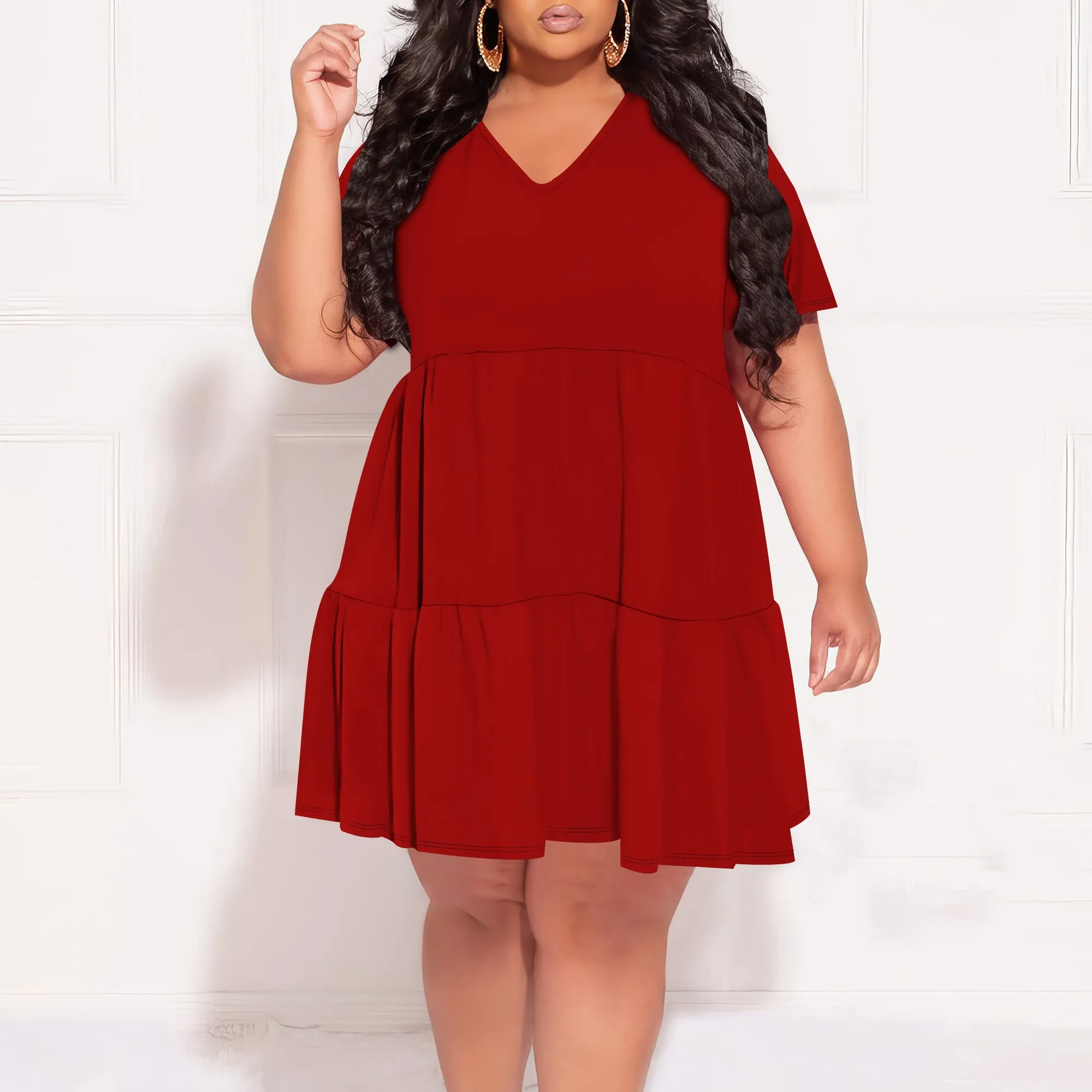 ชุดเดรสสําหรับผู้หญิงฤดูร้อน 2025 V คอ Ruffle Sleeve A Line ฉัตร Flowy Casual อินเทรนด์ Mini Beach Dress