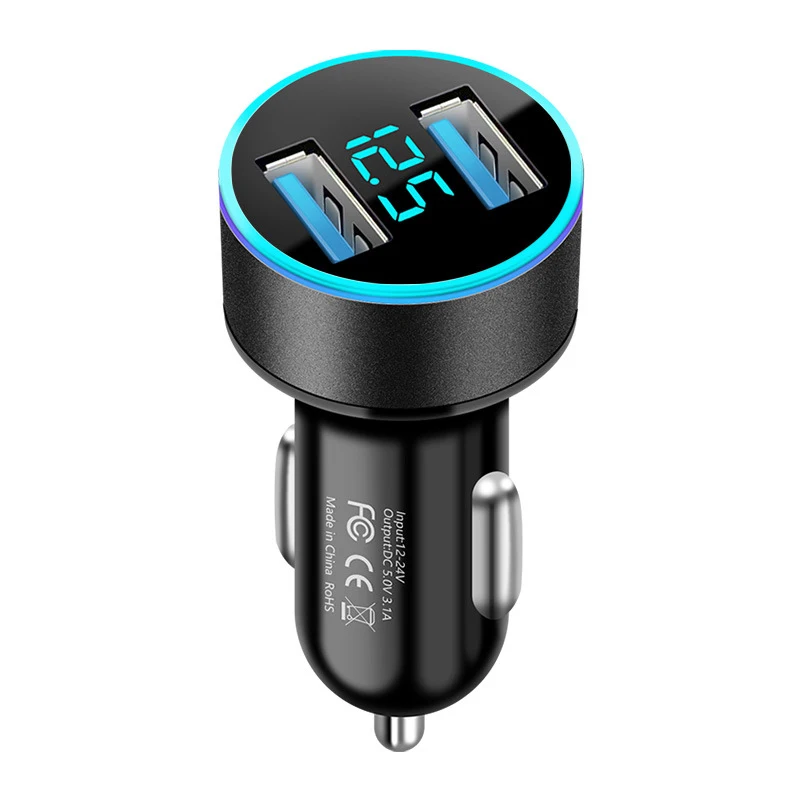 Dual USB Socket 3.1A Phone Charger Cigaretter Light Plug Power Adapter 2 Ports USB Digital LCD Voltage Display for 12V 24V Cars