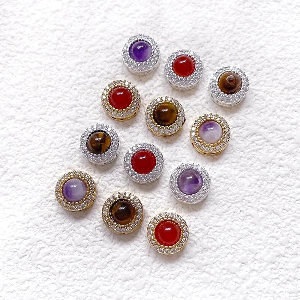 

2 Pieces Copper Gold-plated Zirconia Bead with Convex Through-hole Spacer DIY Jewelry Making Necklace Bracelet Accessories
