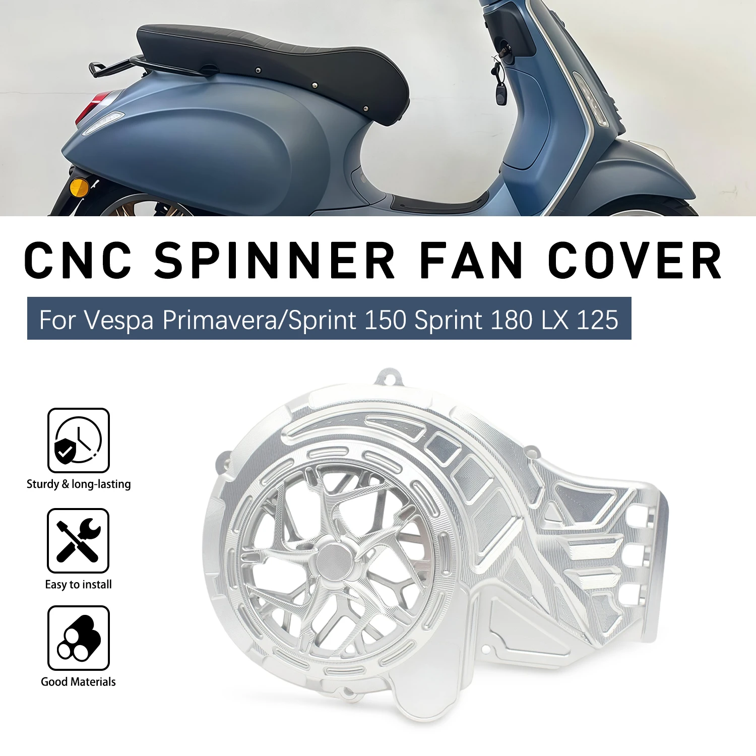 Motorcycle Decorative Rotating Fan Cap For Vespa Primavera Sprint 150 180 LX125 Engine Side Rotating Fan Cover Housing Parts