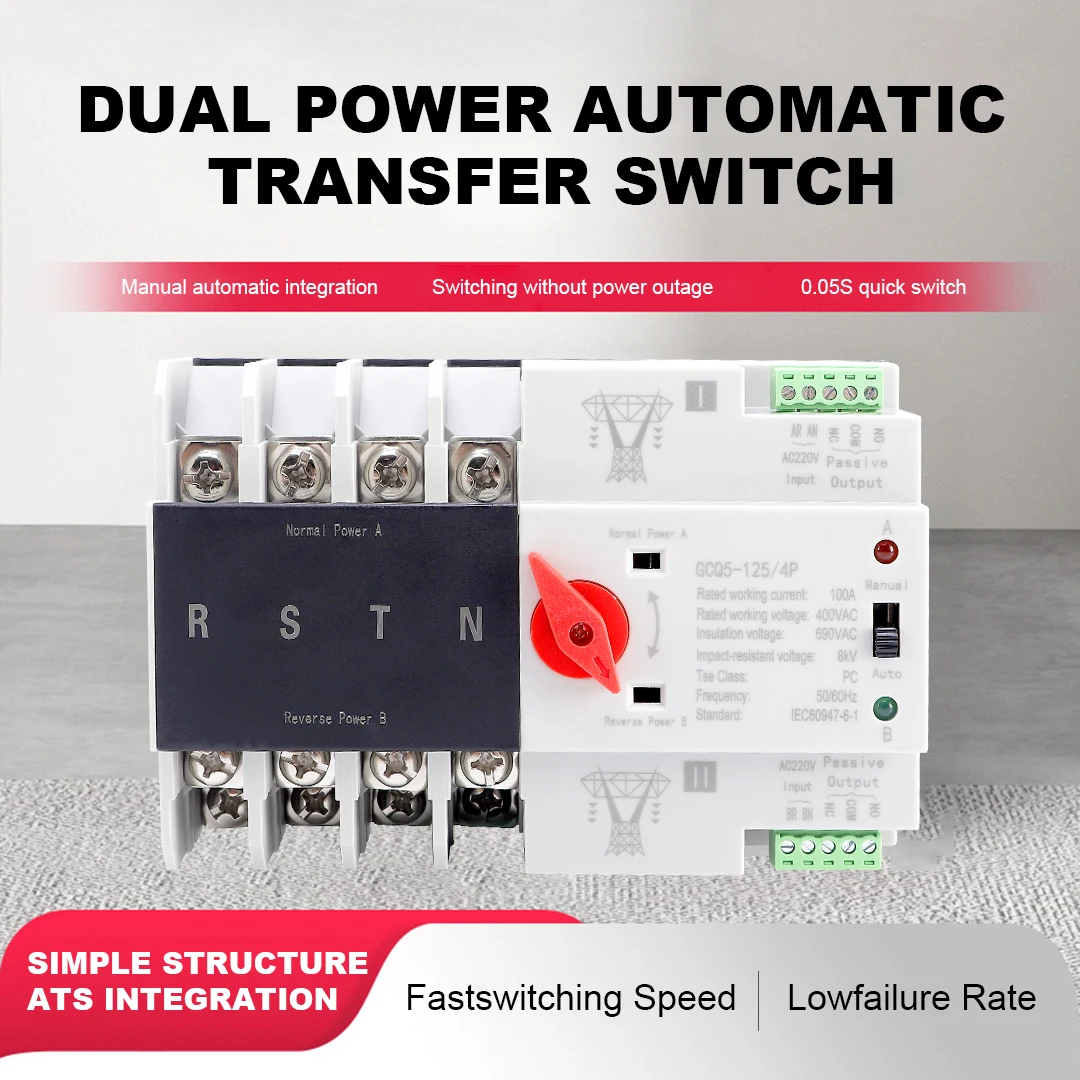

ATS Automatic Transfer Switch Backup Power 2P 4P AC 220V AC 110V Uninterrupted Dual Power Automatic Switching and Self Recovery