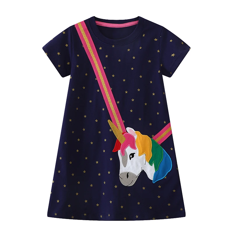 Little maven 2026 Summer New Girls Dresses Embroidered Unicorn Stars Dresses Cotton Kids Clothes for Baby Girls Casual Costumes
