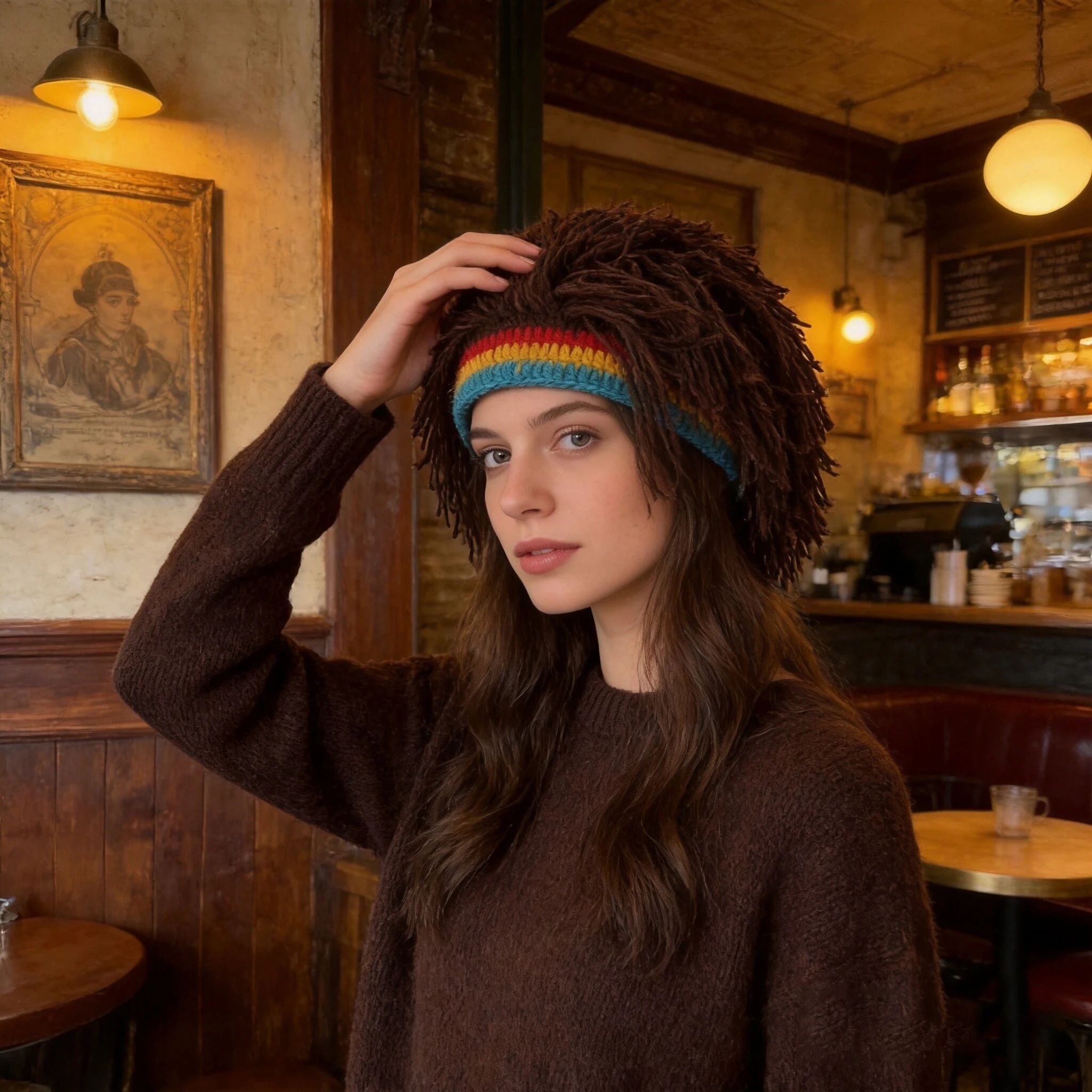 Adult Hiphop Style Dreadlocks Wig Hat Color Block Striped Crochet Beanie Festival Carnival Cosplay Party Headwear Accessory