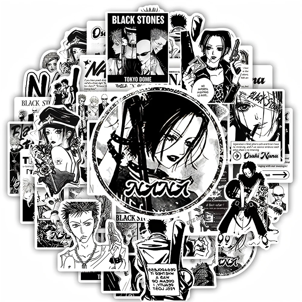 10/30/52 pièces noir et blanc Anime NANA autocollants pour enfants étanche Graffiti bagages vélo ordinateur portable Cool dessin animé autocollant jouets