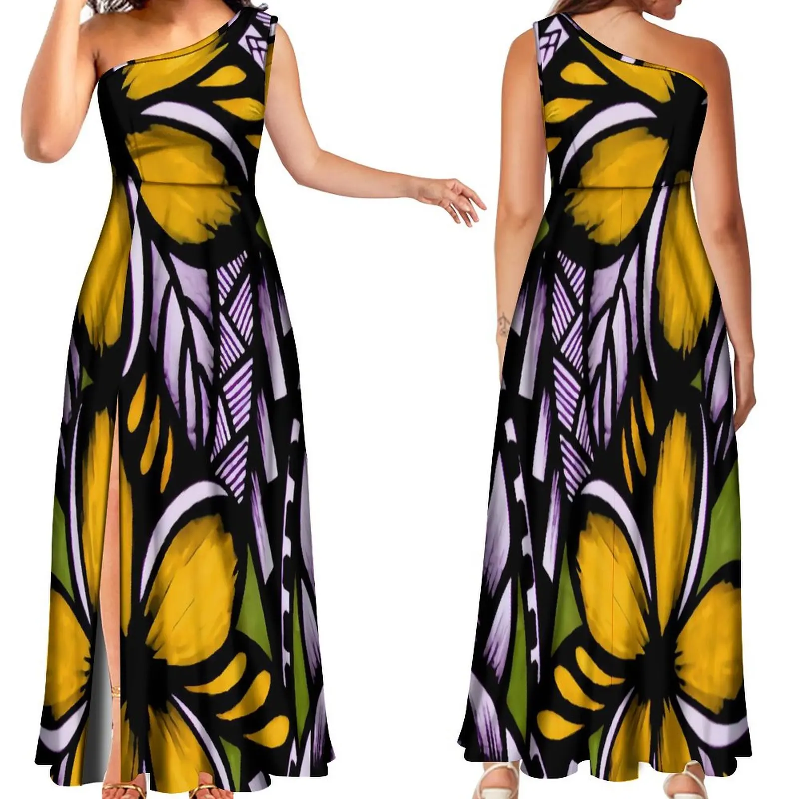 Banquet Dress Plus-Size Women's Sleeveless Elegant Skirt With Sloping Shoulders Hawaiian Ethnic Style Custom Polynesia