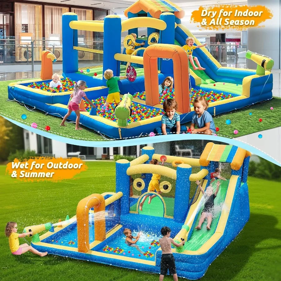 Glissière d'eau gonflable 10 en 1 pour maison de rebond, pour parc aquatique avec ventilateur, pistolet à eau, cercle de saut, Baske mural d'escalade