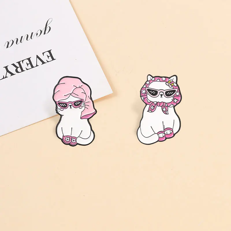 Cute Animal Badges Witch Black Cat Enamel Pin Mouse Raccoon Duck Goose Brooches Spa Towel Sunglasses Kitten Accessories Gifts