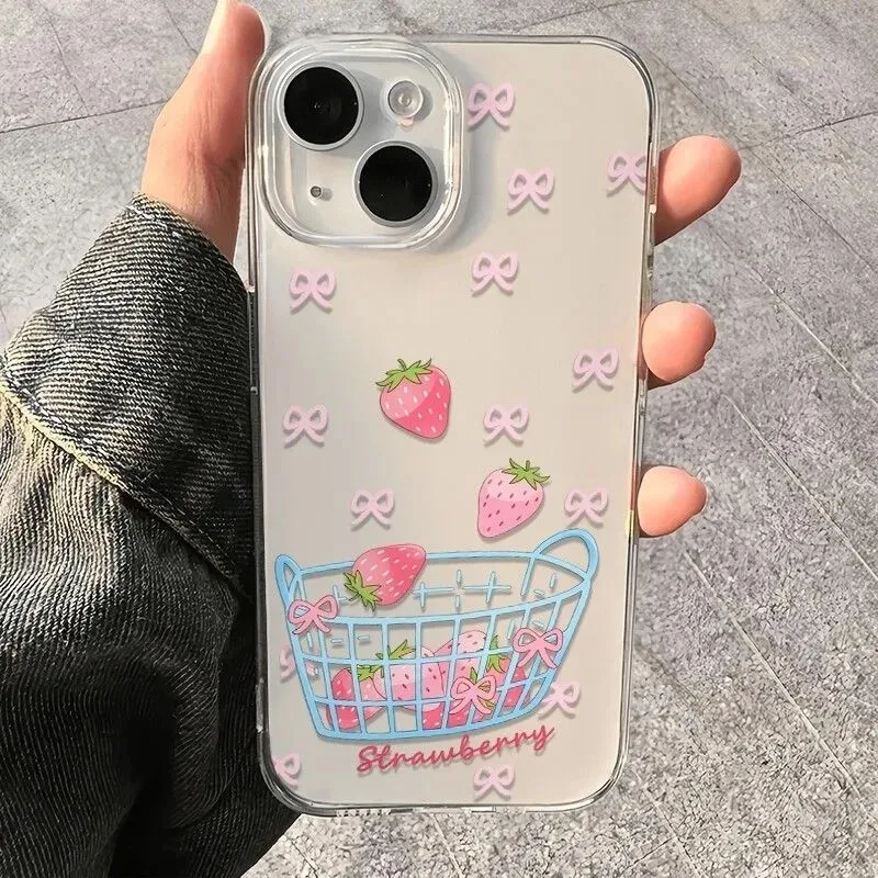 Pink Bow Basket Strawberry Phone Case For Samsung Galaxy S26 S25 S24 S23 S22 S21 S20 FE Note20 Note10 Edge Plus Ultra Lite 5G