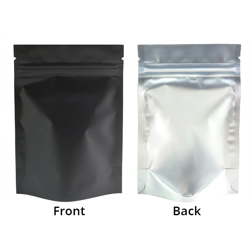 Metallic Mylar Plastic Bag,Matte Clear Back with Tear Notch,  Stand Up, Reusable Zipper, Coffee Bean Storage Bags, 100Pcs