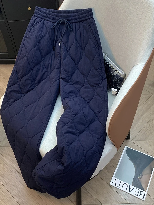 Pantaloni a gamba dritta in cotone caldo Thiened Pantaloni casual larghi a vita alta sfilacciati Dstring da donna Inverno 2025 Faion