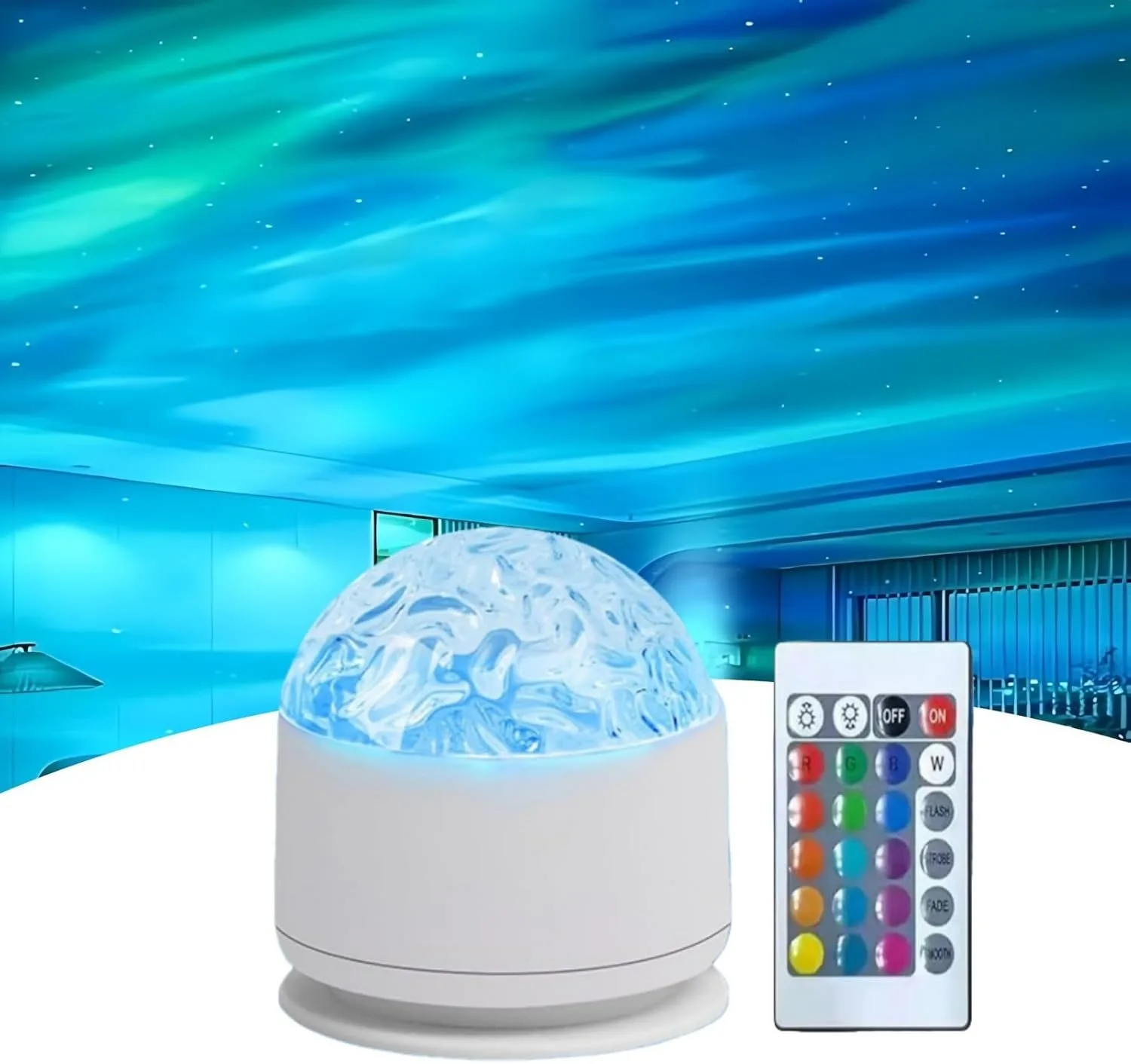 

Light, Rotating Water Pattern, Plastic Build, Bedroom Dynamic Night Lamp for All, Ocean Wave Projector, Flame Romantic Ambiance with Remote, 15 Color Patterns,Projects Water Ripple Effects onto Walls