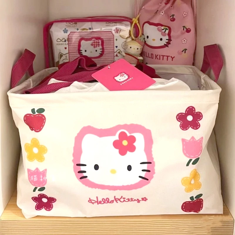 Kawaii New Hello Kitty Storage Basket Cute Harajuku Wardrobe Desktop Toys Cosmetics Storage Underwear Socks Storage Gifts