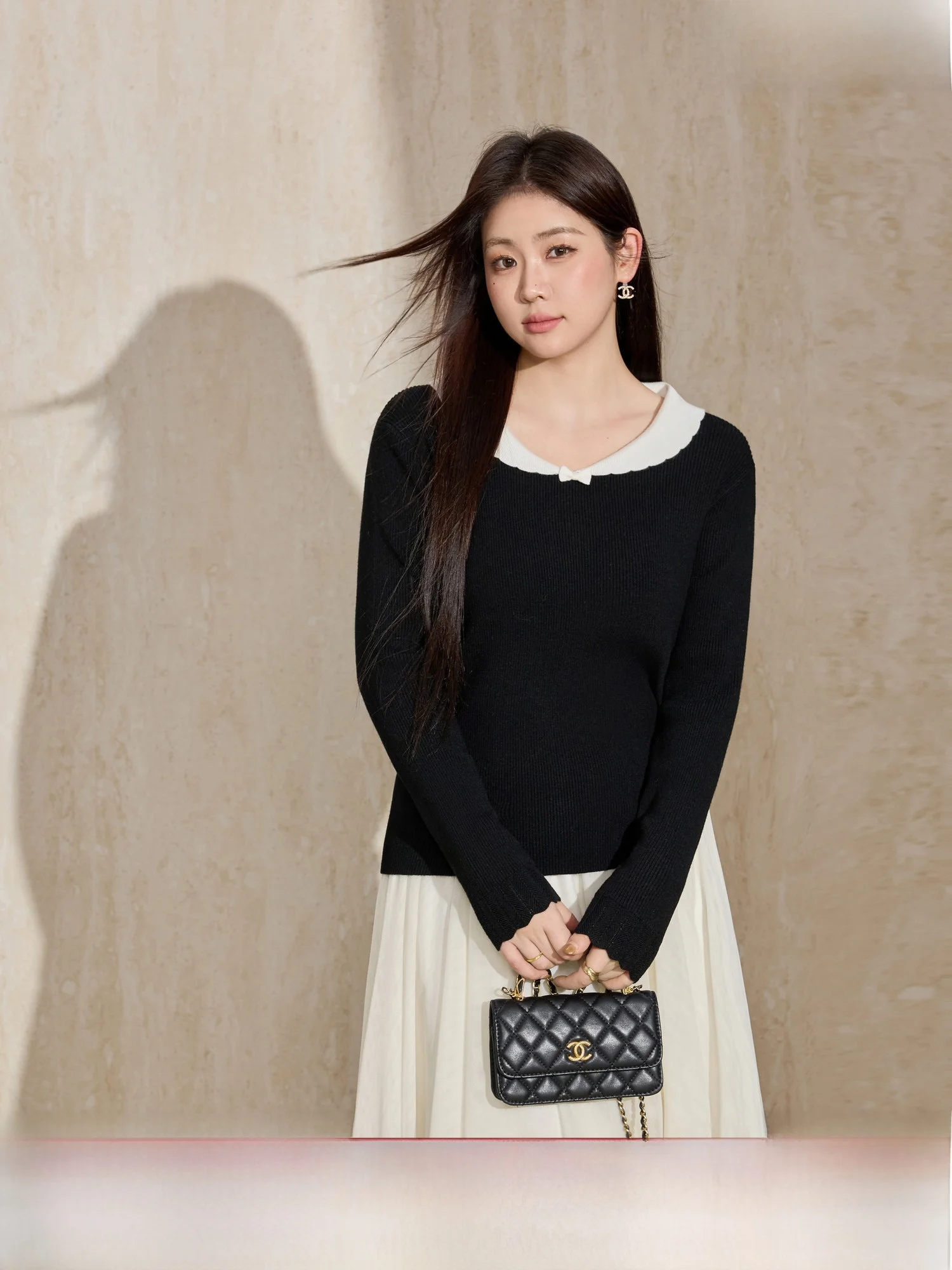 

Blue Language Large Size Bla Color Knitted Base Layer Sweater Spring New Sle Knot Inner Wear Women's Top