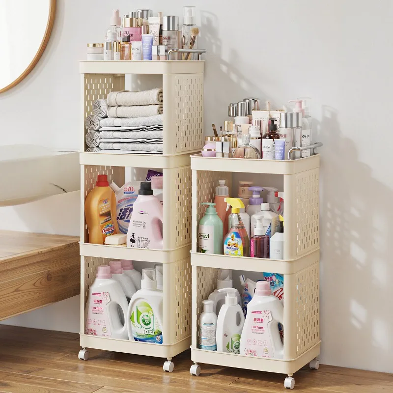 Multi Layered Movable Floor Standing Cart Bathroom Kitchen Living Room Snack Storage Wheels Rolling Storage Cart Utility Cart