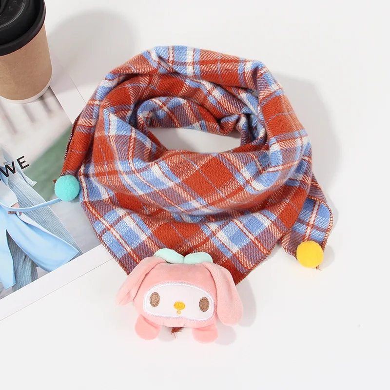

Miniso зимний детский шарф, шарф с героями мультфильмов, милый клетчатый треугольный шарф Sanrio, весенне-осенний шарф для мальчиков и девочек, детский шарф со слиной