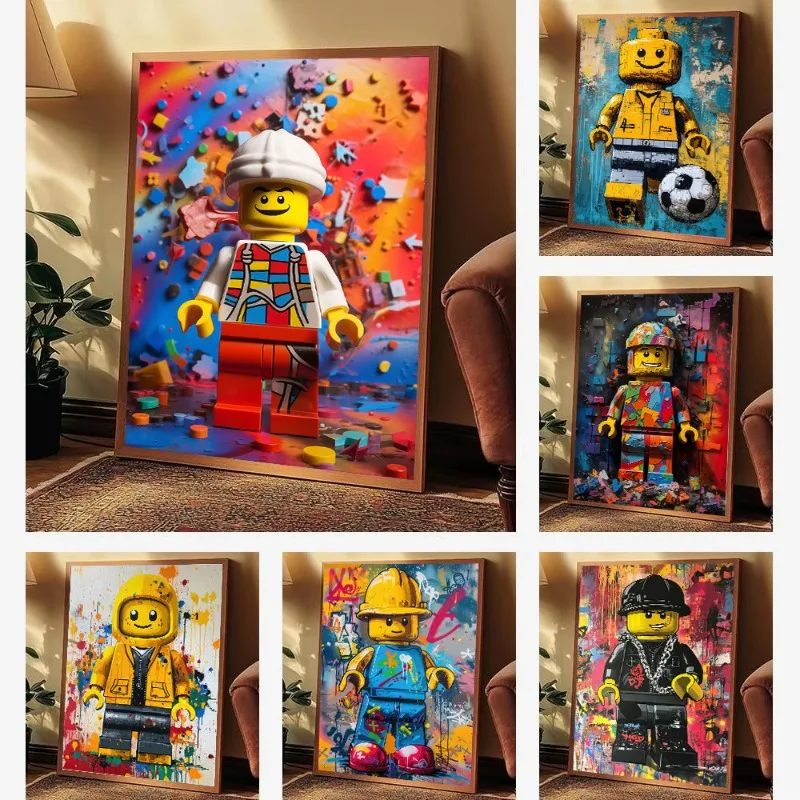Colorful Modern Lego Figure Hipster Graffiti Poster Abstract Builder Engineer Canvas Painting Wall Art Living Room Home Decor