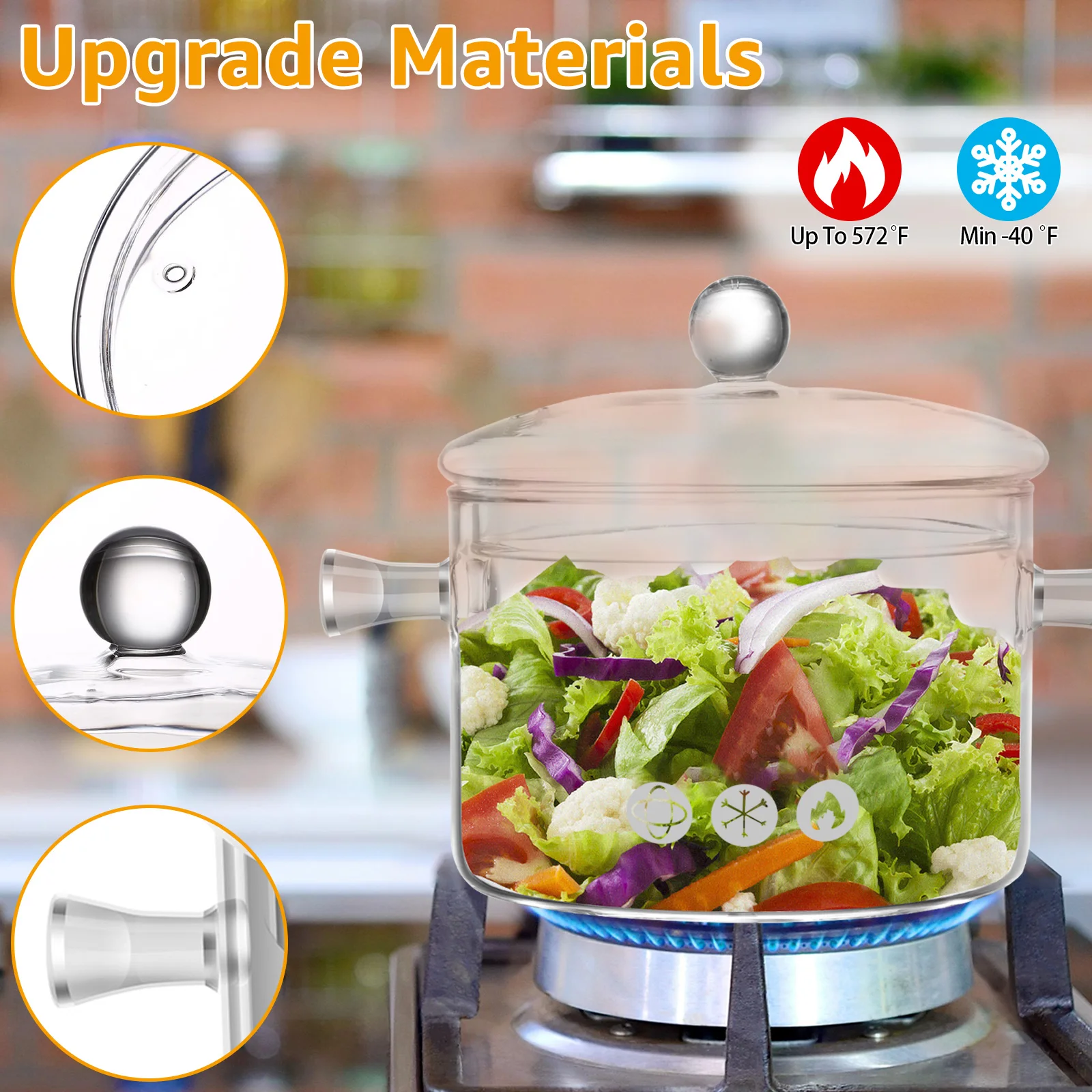 Clear Glass Simmer Pot 1.5/1.6/2.3L Cooking Pot Heat Resistant Stew Pot with Lid Handles Non Stick Saucepan Kitchen Cooking Tool