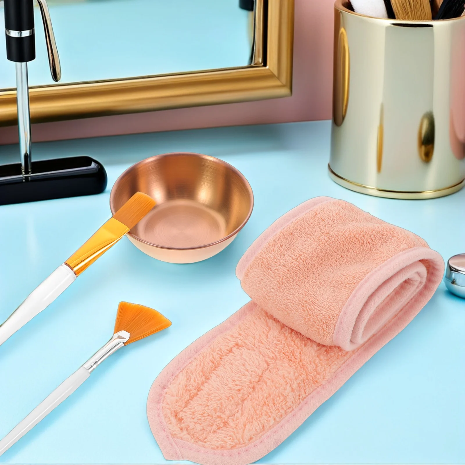 1 مجموعة 1 مجموعة مجموعة العناية بالجمال للنساء طقم أدوات الوجه مع وعاء خلط العناية بالبشرة عقال قناع الوجه قضيب سبا طقم الوجه