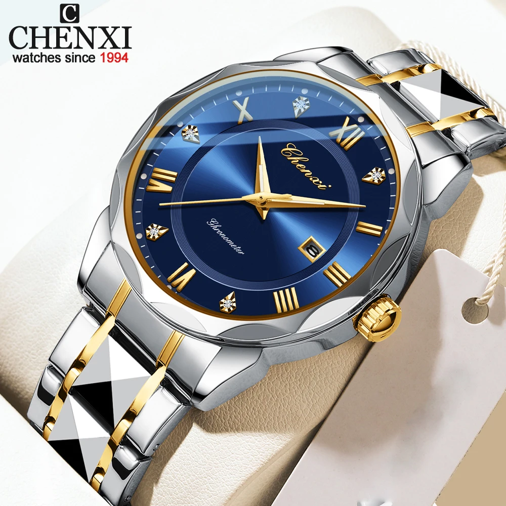 

CHENXI Men Luxury Watches Rhombus Design Dial Quartz Wrsitwatches Mens Auto Date Clock with Luminous Waterproof Business Watch