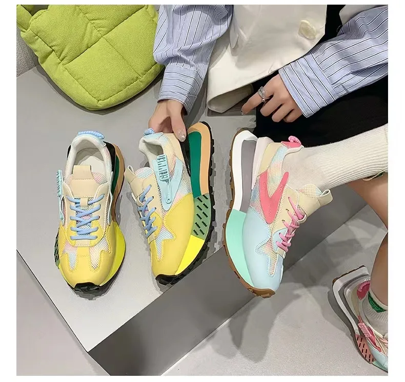 Korea Style 2022 New Color Matching Sneakers Women Shoes Casual Shoes Lace-up Woman Flat with Ladies Shoes Women Sneakers