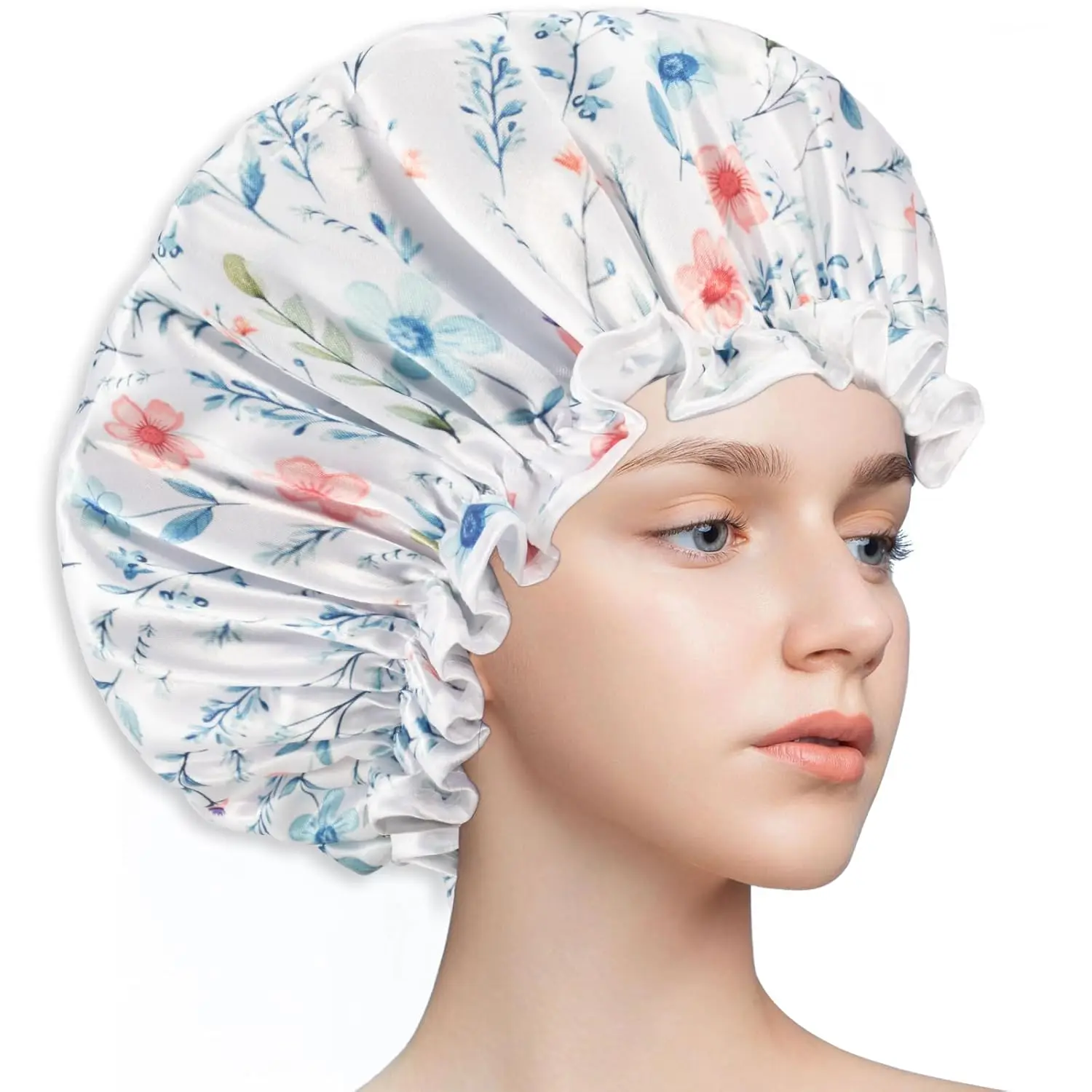 

Shower Caps, Waterproof Shower Cap for Women Long Hair, Double Layers Reusable Shower Cap with Soft Comfortable PEVA Linin