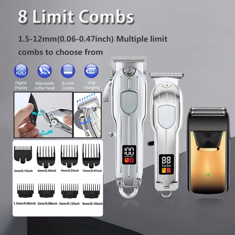 مجموعة ماكينة قص الشعر للرجال، ماكينة قص الشعر اللاسلكية، ماكينة تشذيب اللحية للرجال، هدية العيد له