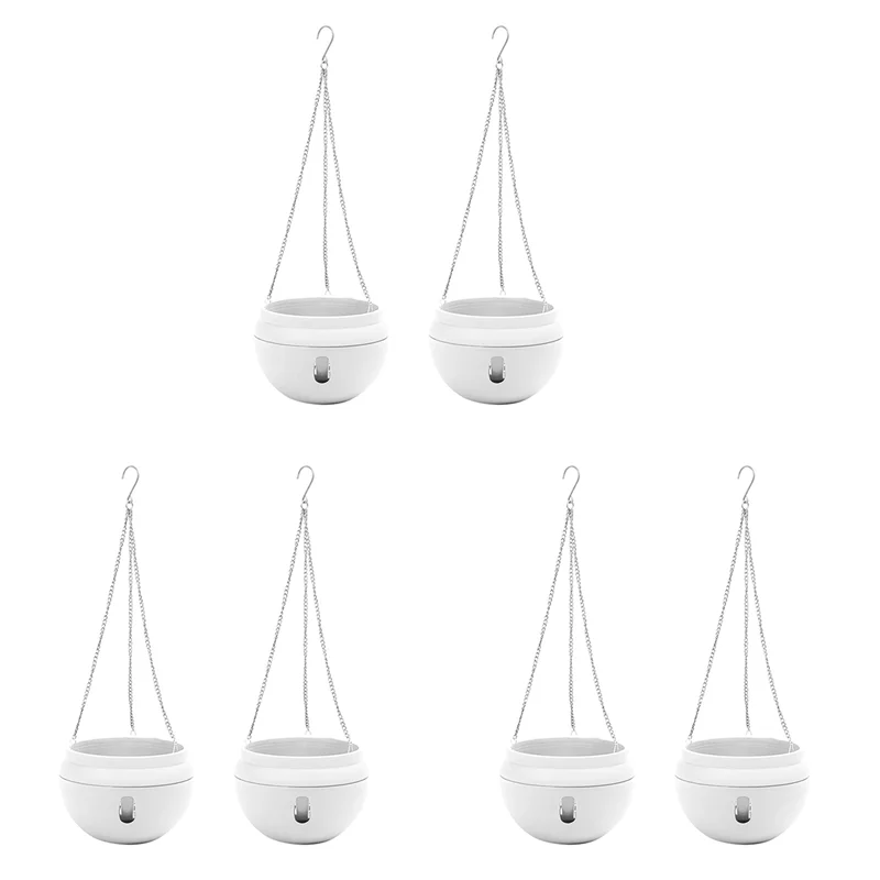 ABFS 6 uds macetero colgante de plástico cesta de autorriego con ganchos, maceta colgante con Base desmontable blanco