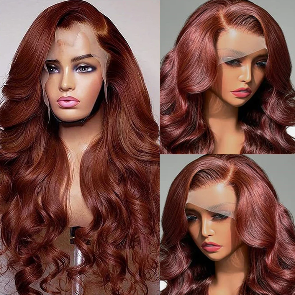 Reddish Brown Lace Front Wigs Human Hair Pre Plucked 13x4 Auburn Colored Human Hair Lace Front Wigs Body Wave Glueless Wigs