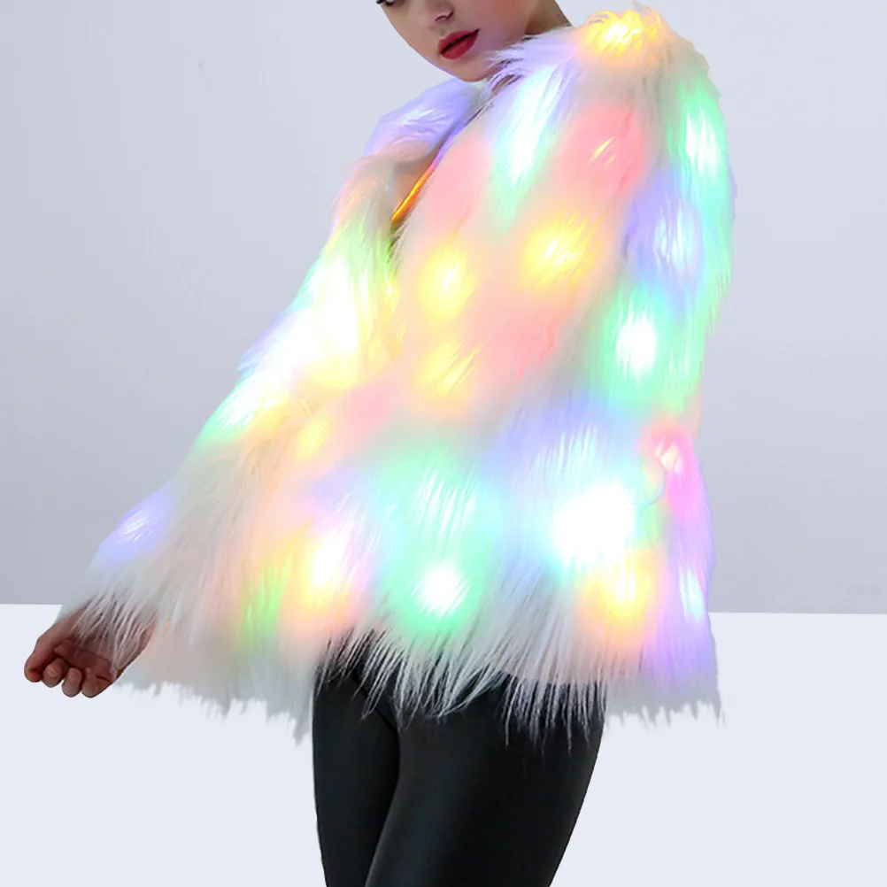 Casacos curtos com luzes LED para mulheres, Fur Outwear, Christmas Prom Outwear