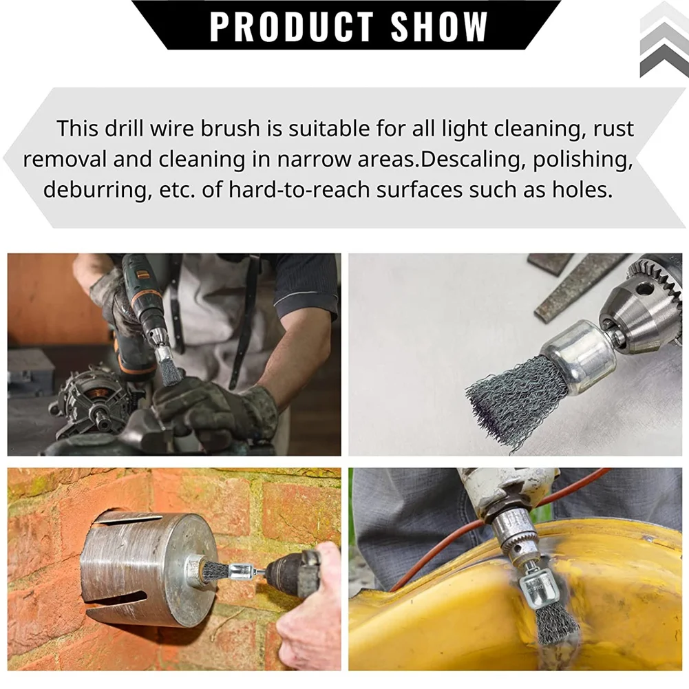 6 แพ็คแปรงลวดล้อเงินเหล็กสําหรับเจาะ 1 นิ้ว CRIMPED End แปรงลวด 1/4 นิ้ว HEX สําหรับสี-พื้นผิวและพื้นที่ขนาดเล็ก