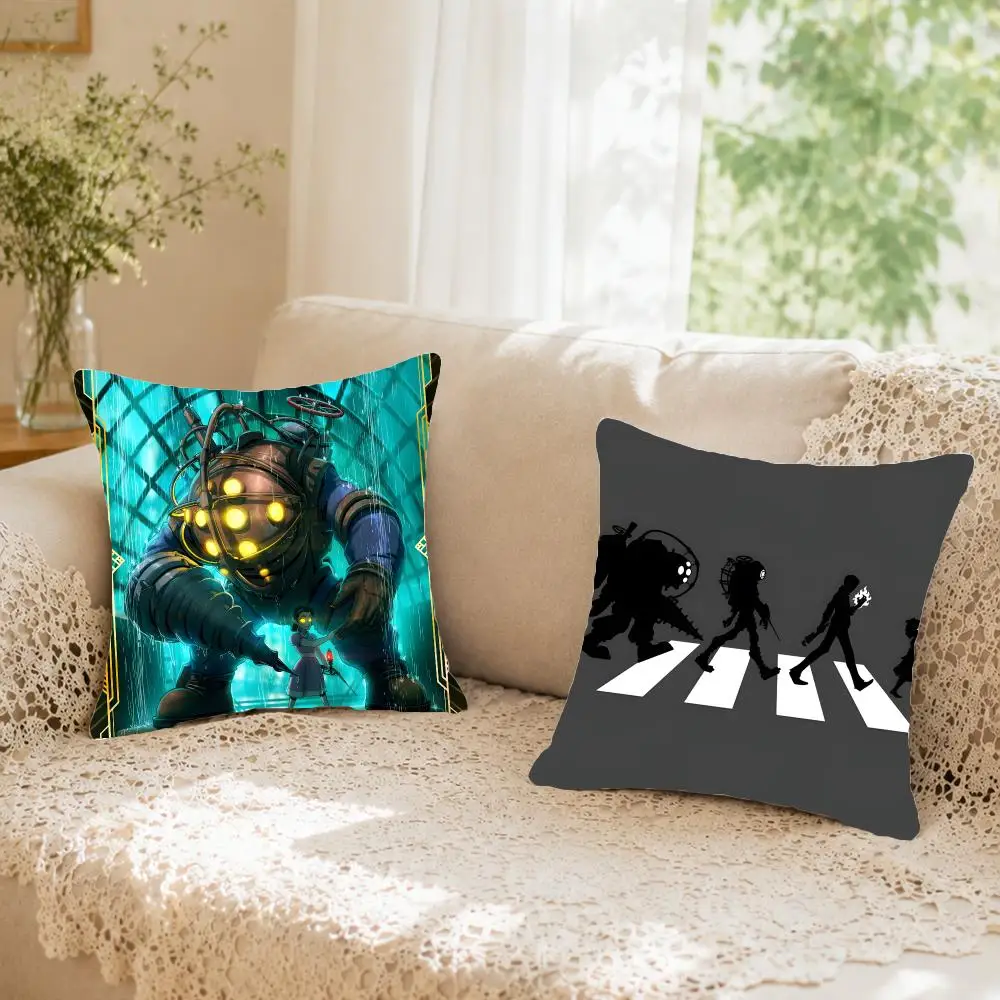 Shooter game Bioshock Infinite Cushion Cover Faux fur decorative Dark academia style Cat scratching post Rustic Spa pillow cover