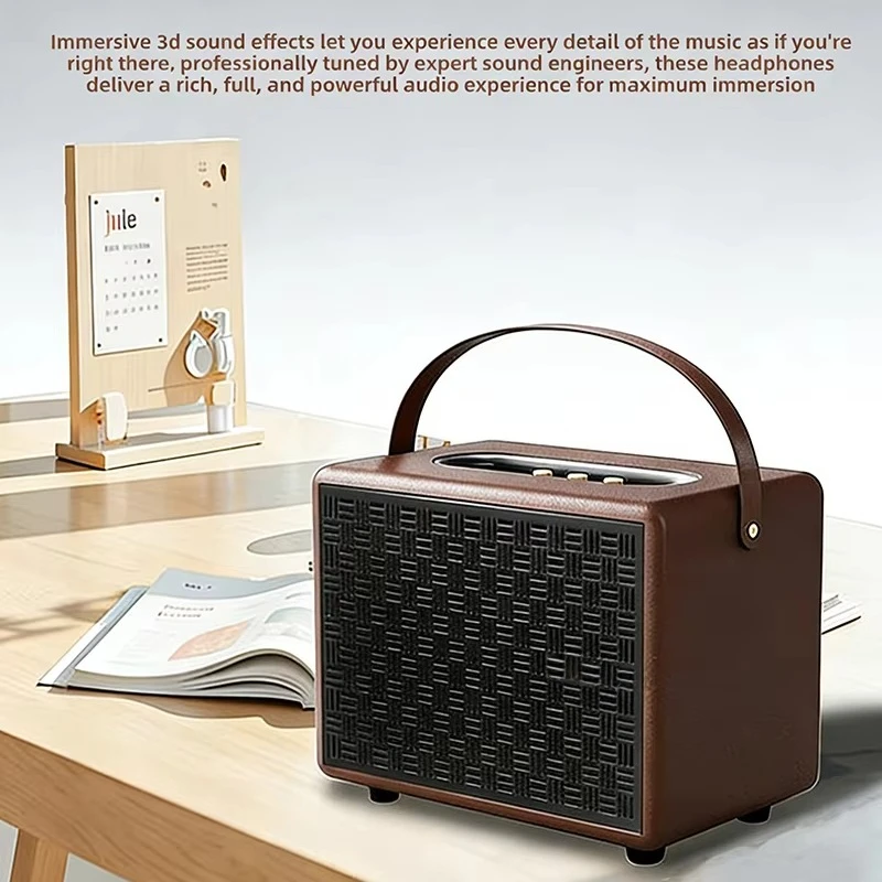 5.2 Speaker Leather-Wrapped Wood Cabinet Deep Bass Portable Audio for Computer Mobile Phone Karaoke Ready