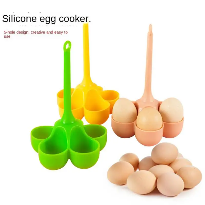 New Steamed Egg Holder Silicone Egg Boiler with Five Holes Handle for Boiled Eggs Kitchen Kits