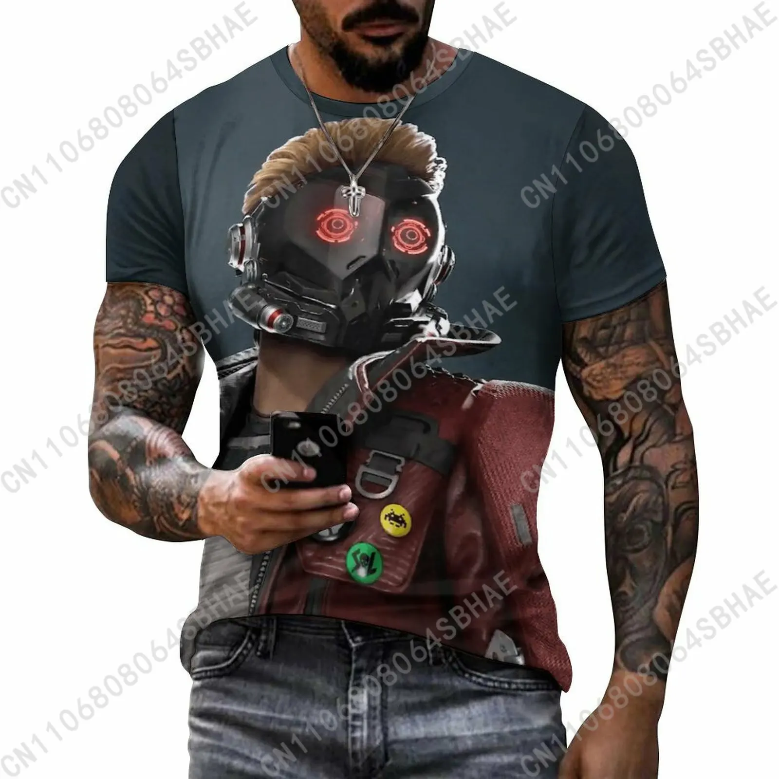 

Marvel Star Lord Custom Pattern Men's Cotton T-Shirt Short Sleeve Tee Men Tops Personalized Tshirt Summer Cosplay